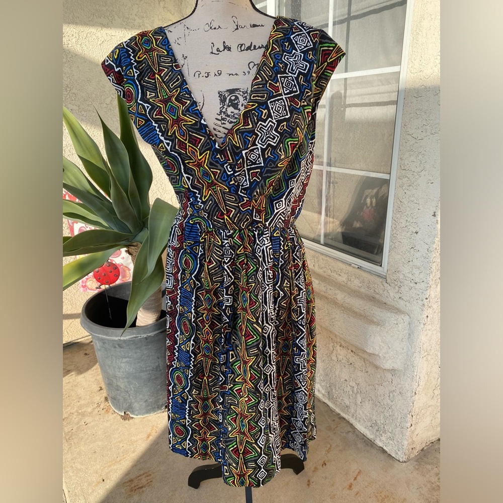 Multicolor Geometric Pattern Dress